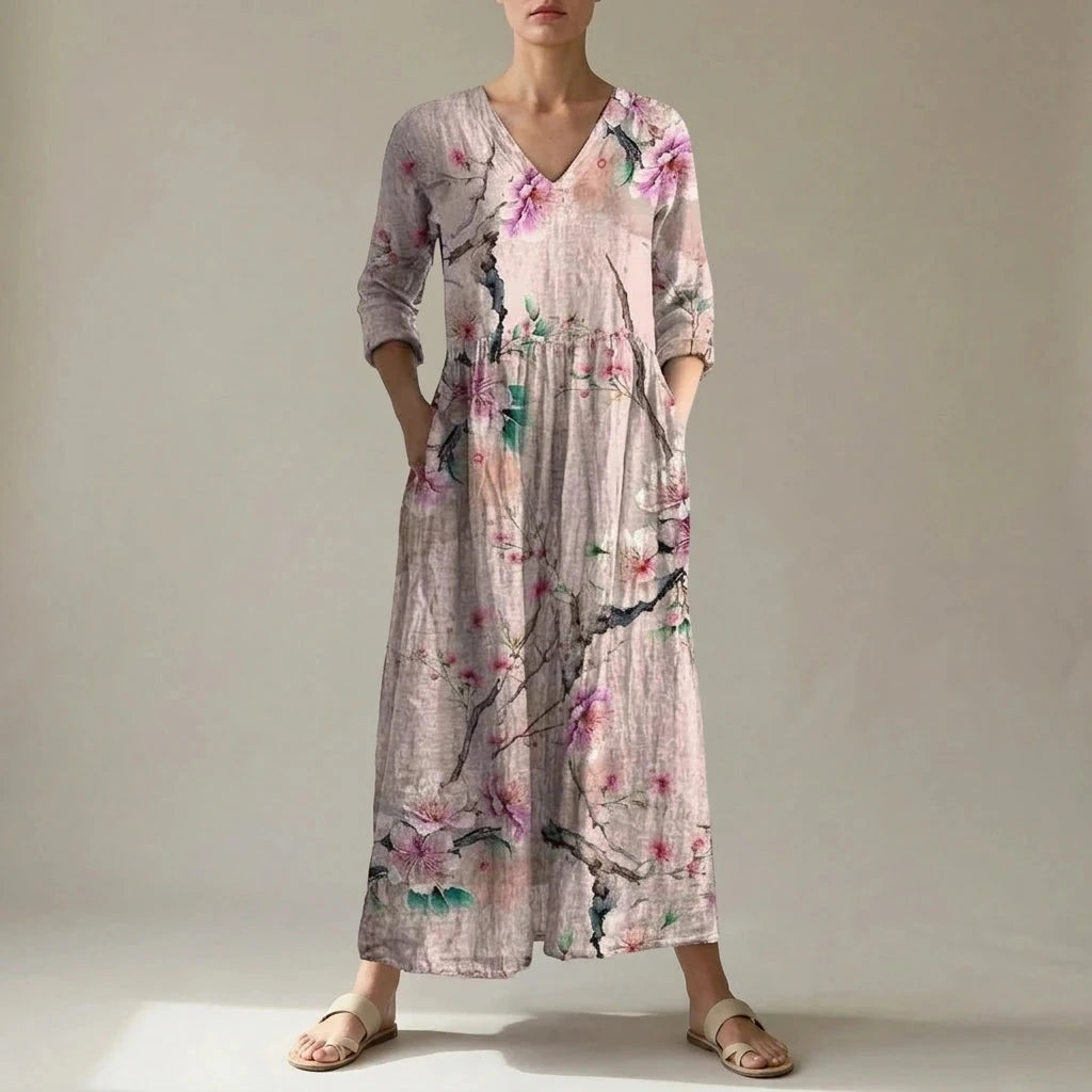 Floral V-Neck Lightweight Day Maxi Dress