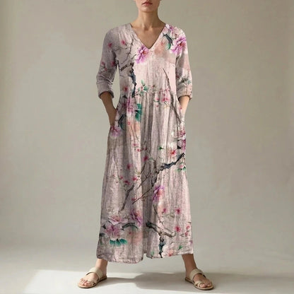 Floral V-Neck Lightweight Day Maxi Dress