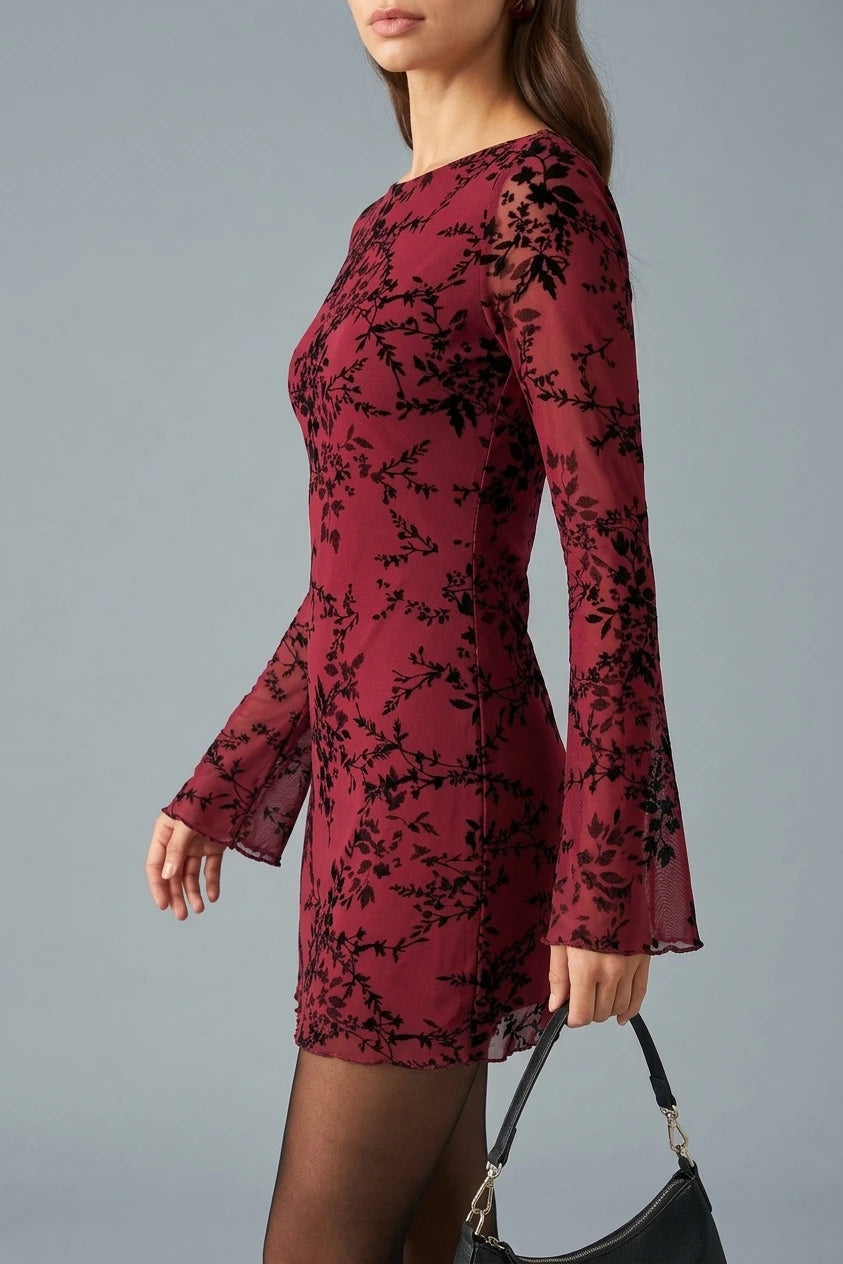 Red Floral Mesh Mini Dress — variant_front