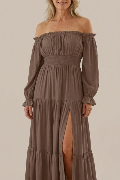 Aveline | Off Shoulder Long Sleeve Smocked Maxi Dress — variant_front