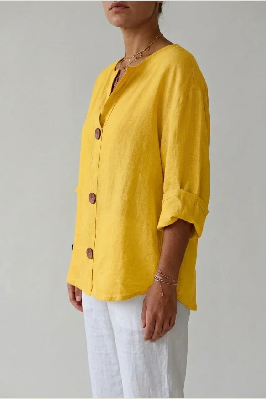 Polyester Relaxed Fit Blouse Button Front Tunic — variant_front