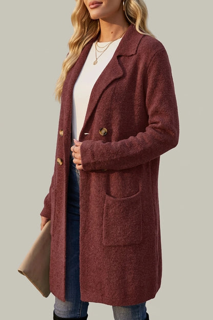 Relaxed Knit Coat with Gold Buttons and Front Pockets — variant_front