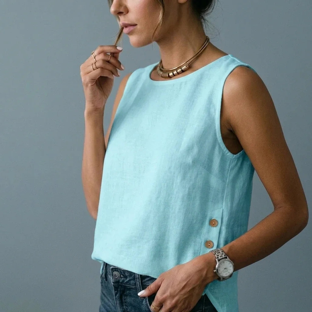 Casual Linen Tank Top with Button Side Detail — variant_front