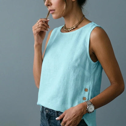 Casual Linen Tank Top with Button Side Detail — variant_front