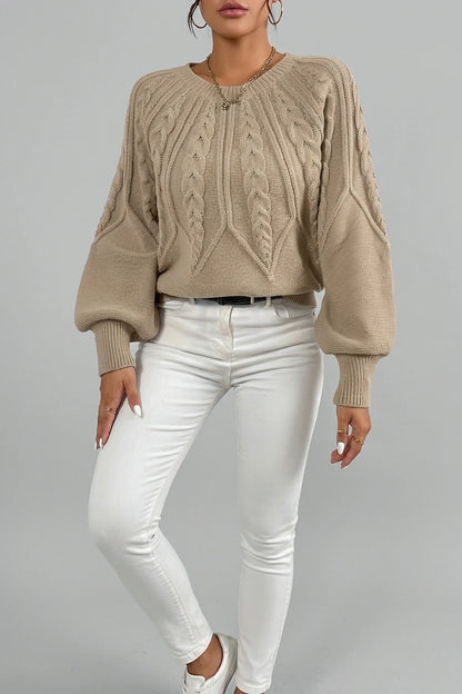 Women's Cable-Knit Cropped Jumper with Lantern Sleeves — variant_front
