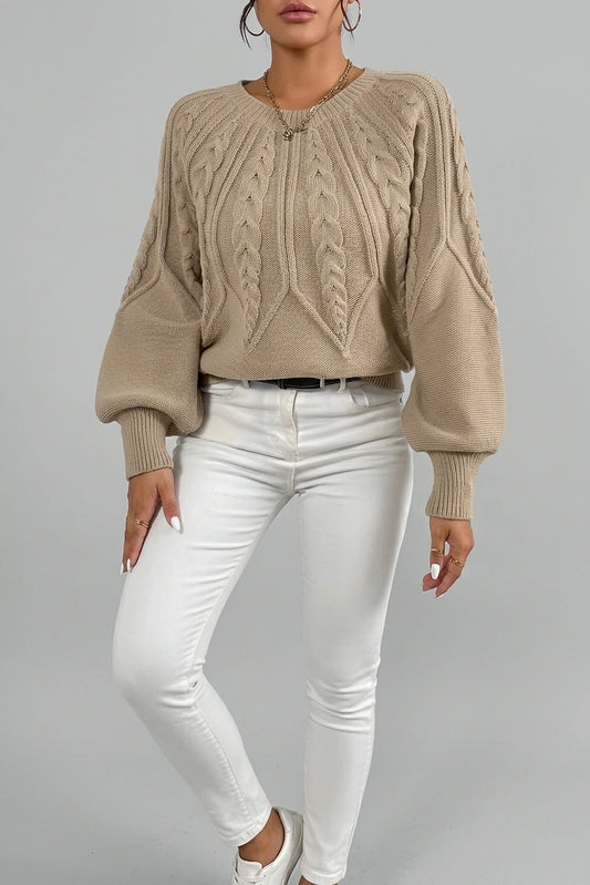 Women's Cable-Knit Cropped Jumper with Lantern Sleeves — variant_front