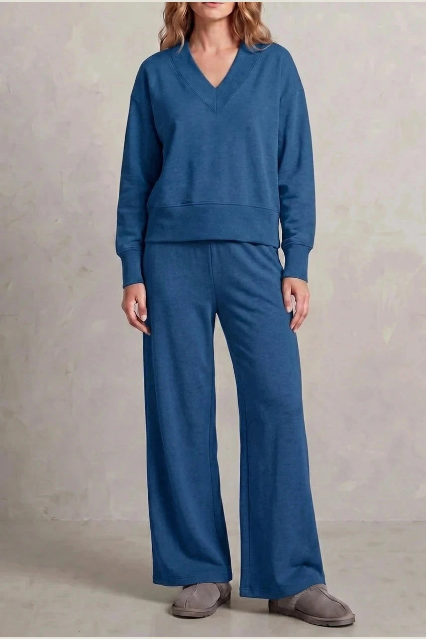 Relaxed Fit V Neck Sweat Top and Allia Wide Leg Lounge Set