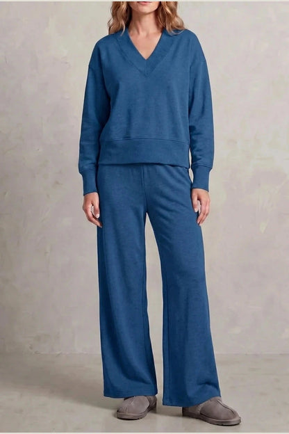 Relaxed Fit V Neck Sweat Top and Allia Wide Leg Lounge Set