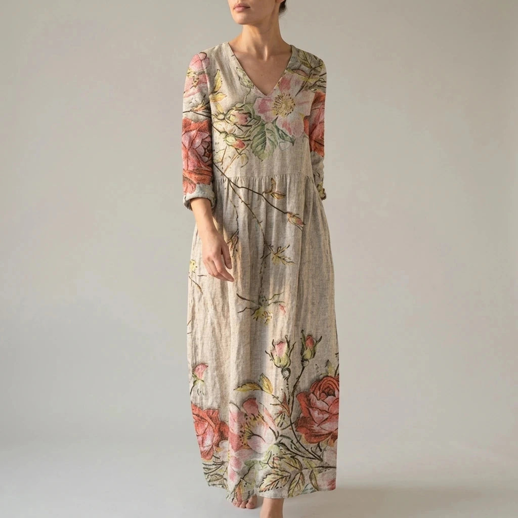 Floral V-Neck Lightweight Day Maxi Dress