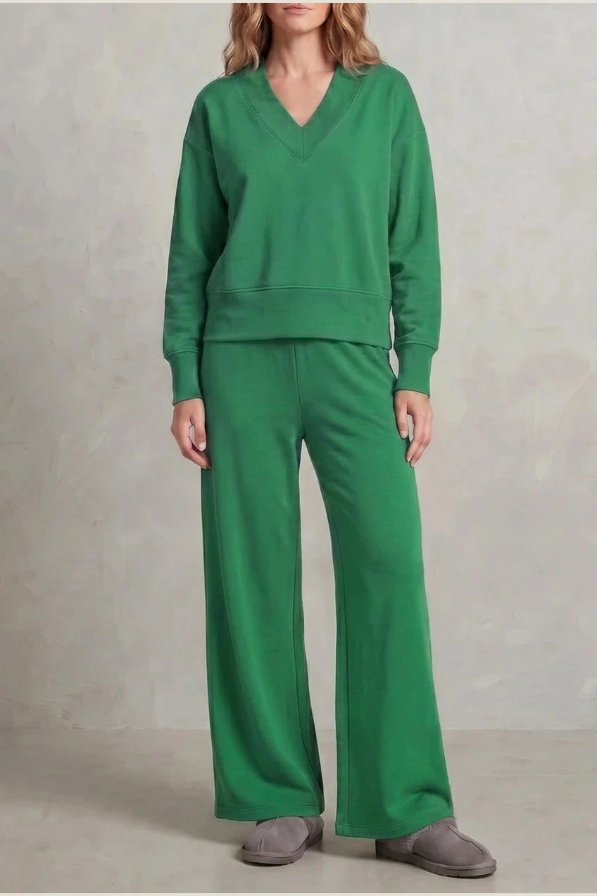 Relaxed Fit V Neck Sweat Top and Allia Wide Leg Lounge Set