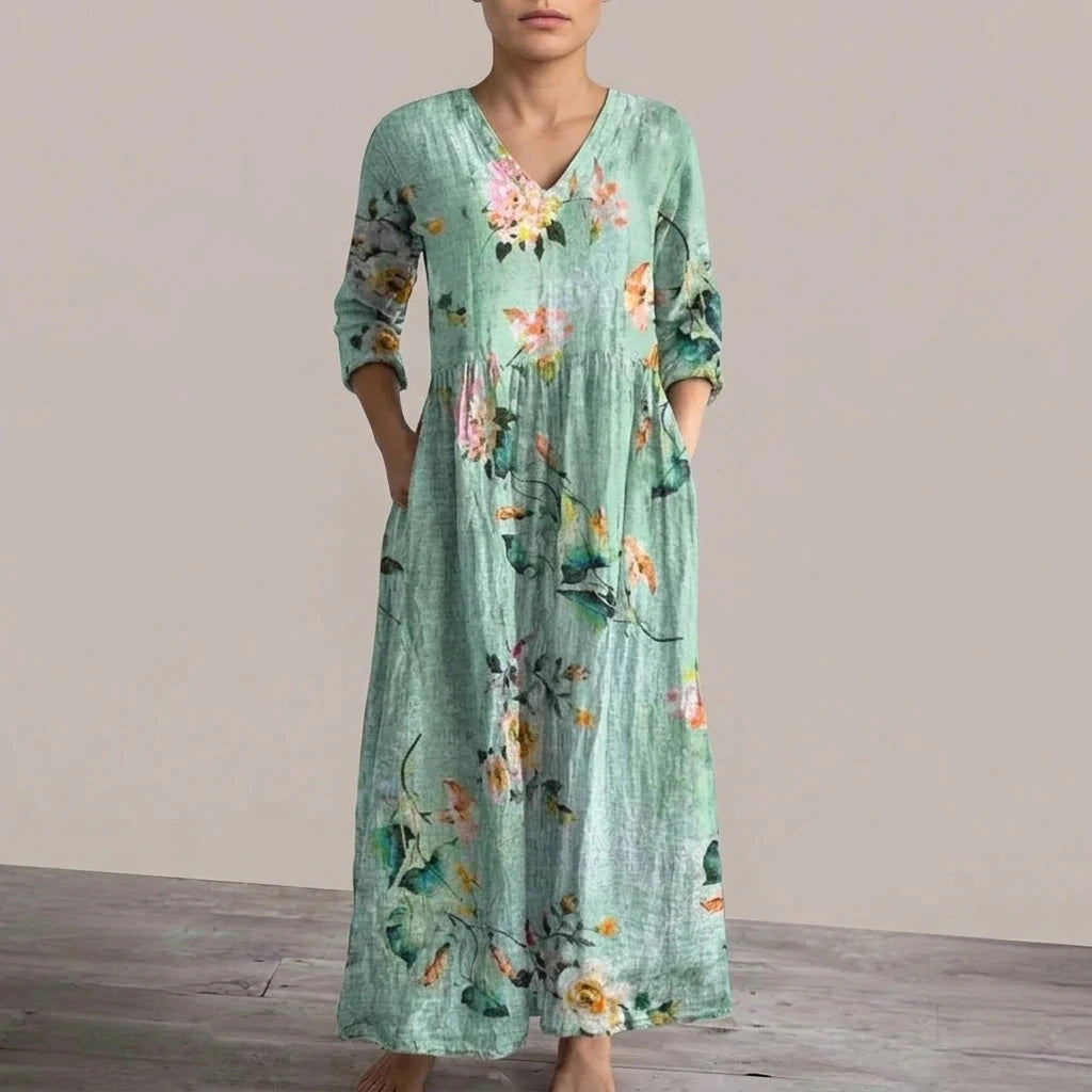 Floral V-Neck Lightweight Day Maxi Dress