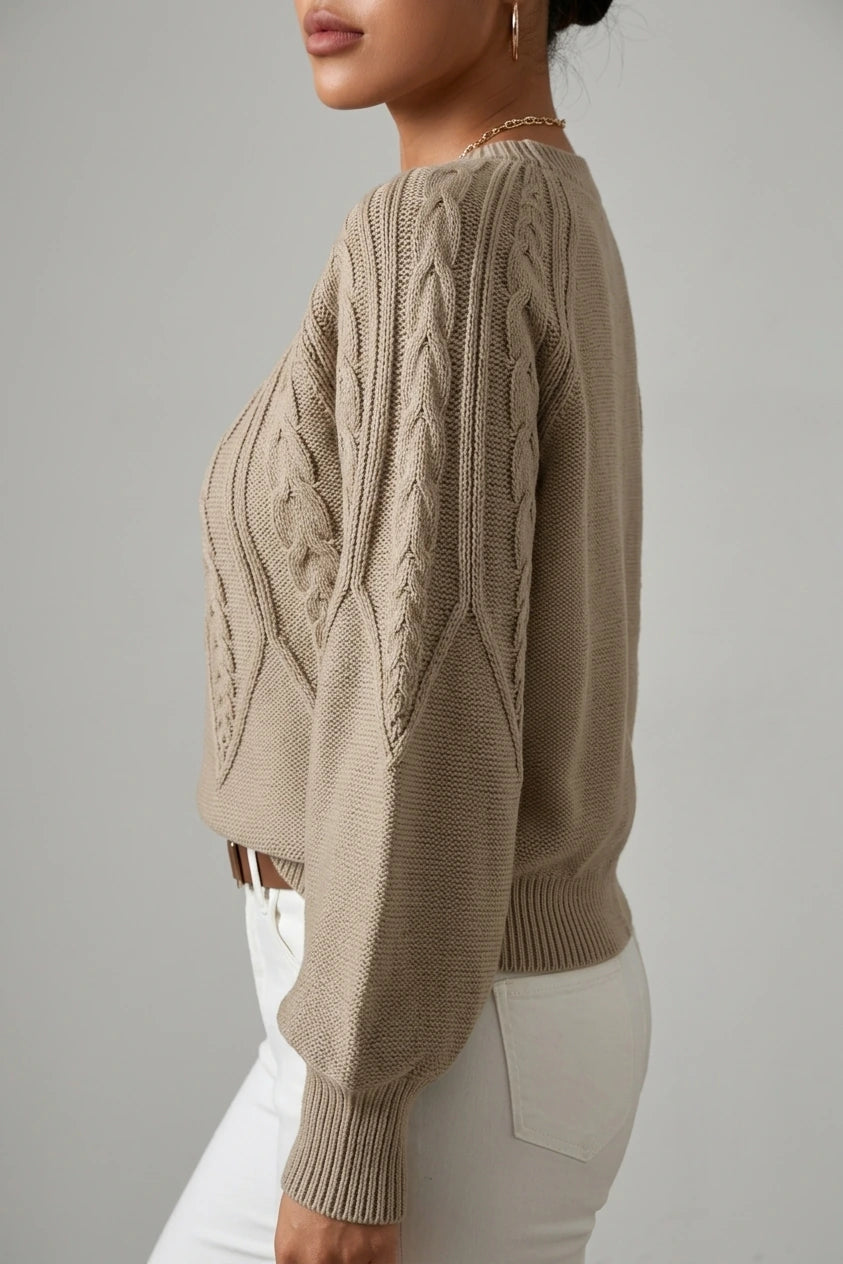 Women's Cable-Knit Cropped Jumper with Lantern Sleeves — variant_front