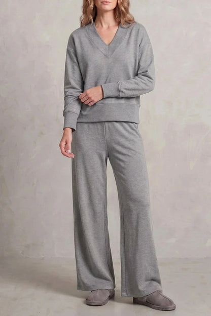 Relaxed Fit V Neck Sweat Top and Allia Wide Leg Lounge Set