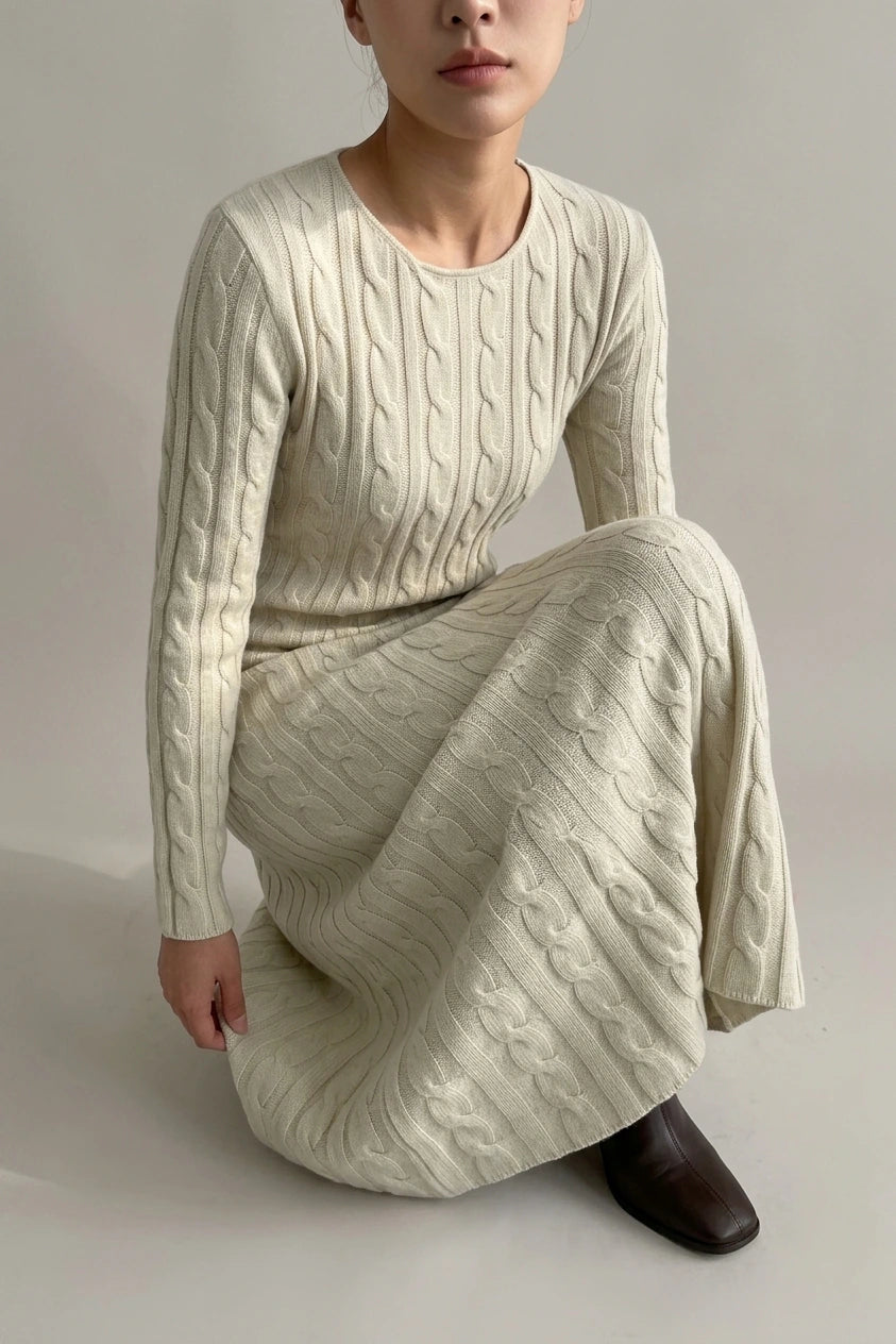 Women's Cable Knit Maxi Dress with Long Sleeves — variant_front