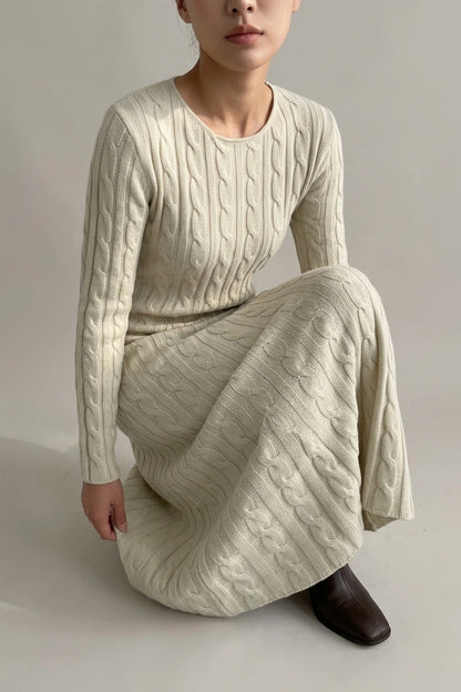 Women's Cable Knit Maxi Dress with Long Sleeves — variant_front