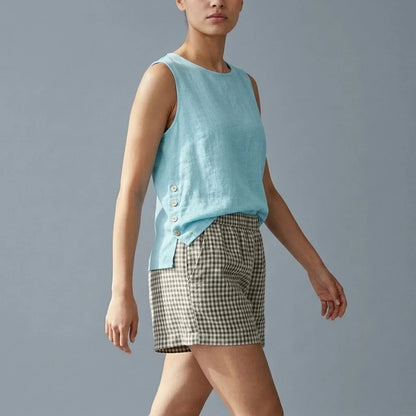 Casual Linen Tank Top with Button Side Detail — variant_front