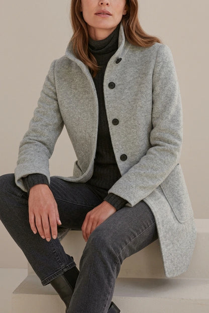 Women's Stand Collar Coat with Button Front and Patch Pockets — variant_front