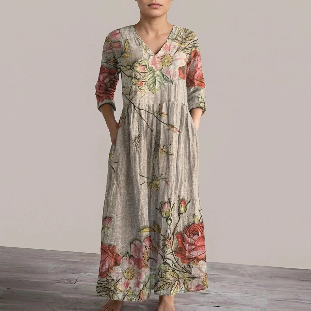 Floral V-Neck Lightweight Day Maxi Dress