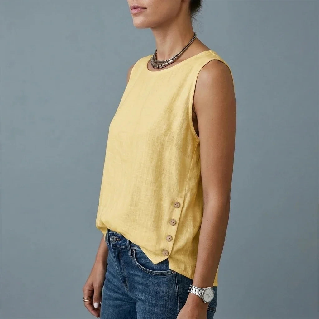 Casual Linen Tank Top with Button Side Detail — variant_front