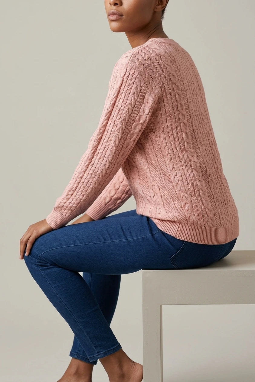 Women's Cable Knit Jumper with Half Zip and Long Sleeves — variant_front