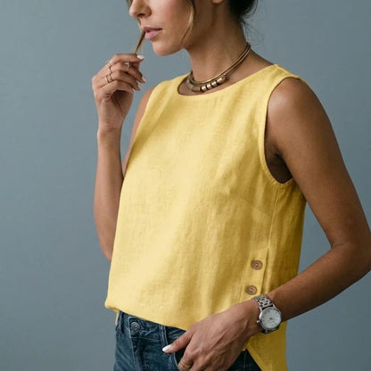 Casual Linen Tank Top with Button Side Detail — variant_front