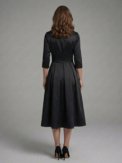 Genevieve | Three-Quarter Sleeve Wrap Bodice Midi Dress
