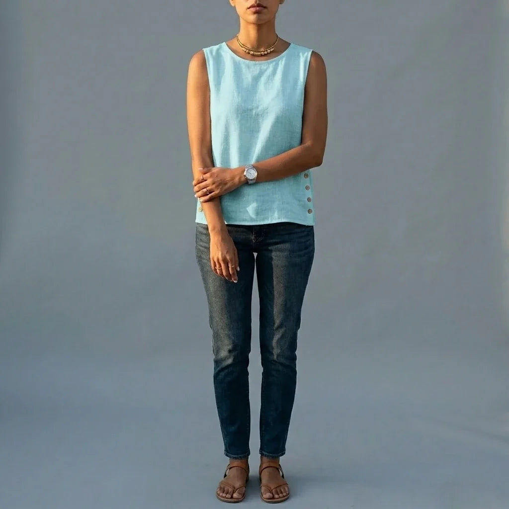 Casual Linen Tank Top with Button Side Detail — variant_front