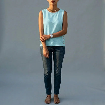 Casual Linen Tank Top with Button Side Detail — variant_front