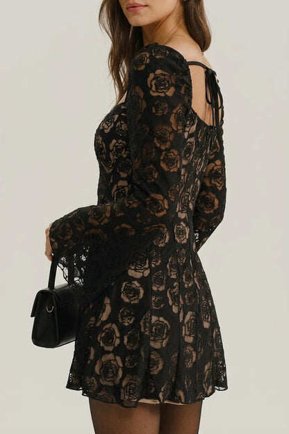 Black See Through Bell Sleeve Mini Dress — variant_front