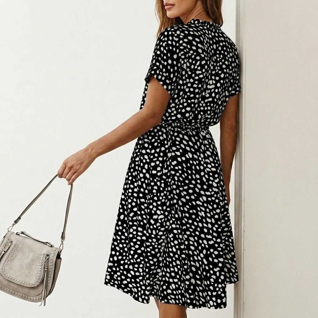 Women's Midi Dress with Button Front and Drawstring Waist — variant_front
