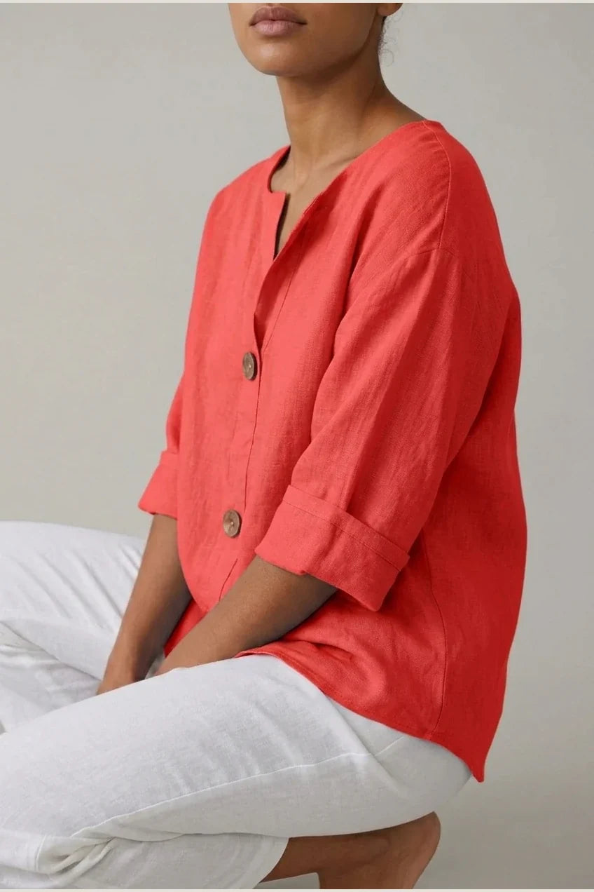 Polyester Relaxed Fit Blouse Button Front Tunic — variant_front
