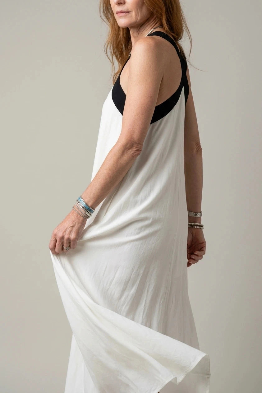 Crisscross Halter Neck Contrast Strap Sleeveless Maxi Dresses