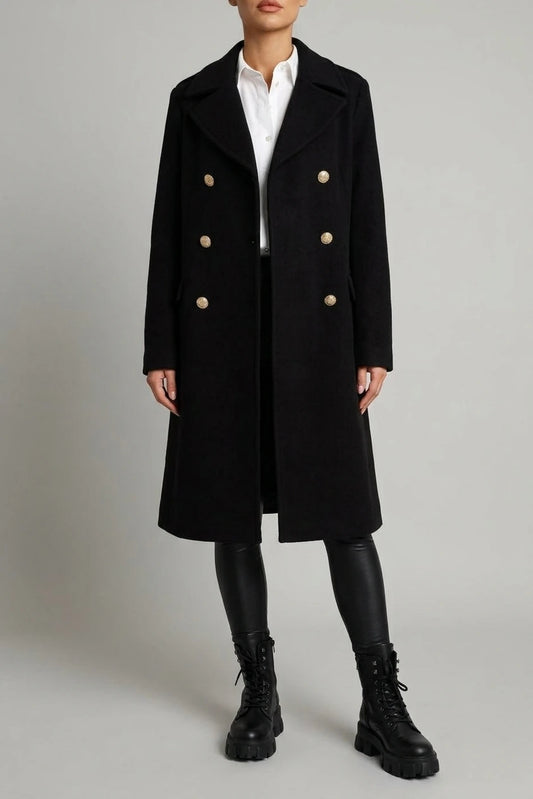 Women's Double-Breasted Wool Coat Gold Button Detail — variant_front