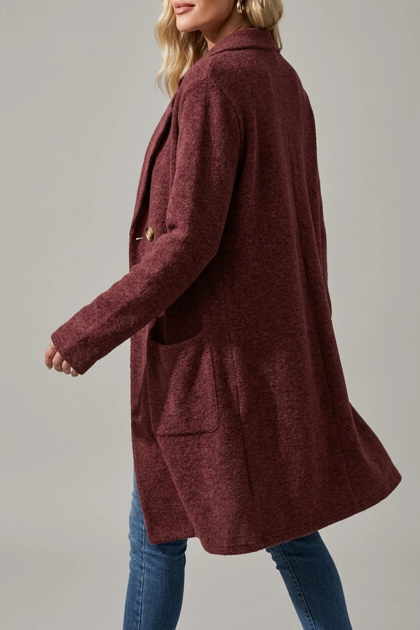 Relaxed Knit Coat with Gold Buttons and Front Pockets — variant_front