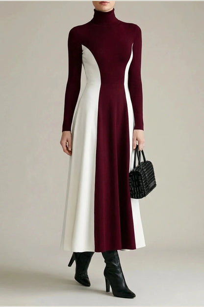 Sculpted Contrast Turtleneck Maxi Dress Fit-and-Flare Julia & Anne Dress Co