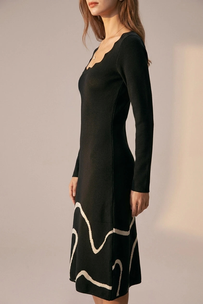 The Black Wave Scalloped Sweater Midi Dress — variant_front