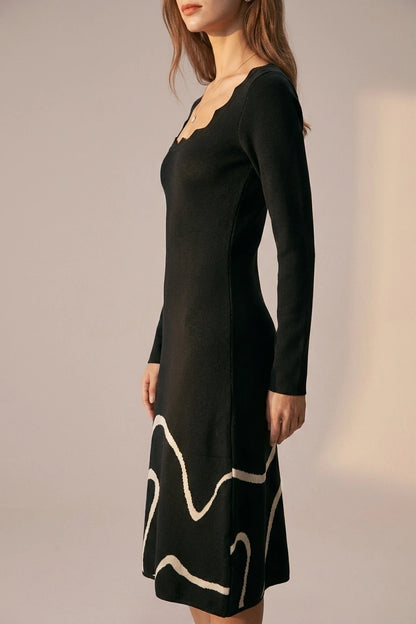 The Black Wave Scalloped Sweater Midi Dress — variant_front