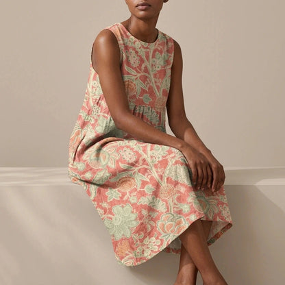 Sleeveless Dress With Premium Blend And Loose Fit — Midi With Pockets & Round Neck