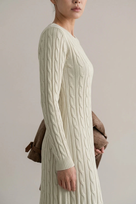 Women's Cable Knit Maxi Dress with Long Sleeves — variant_front