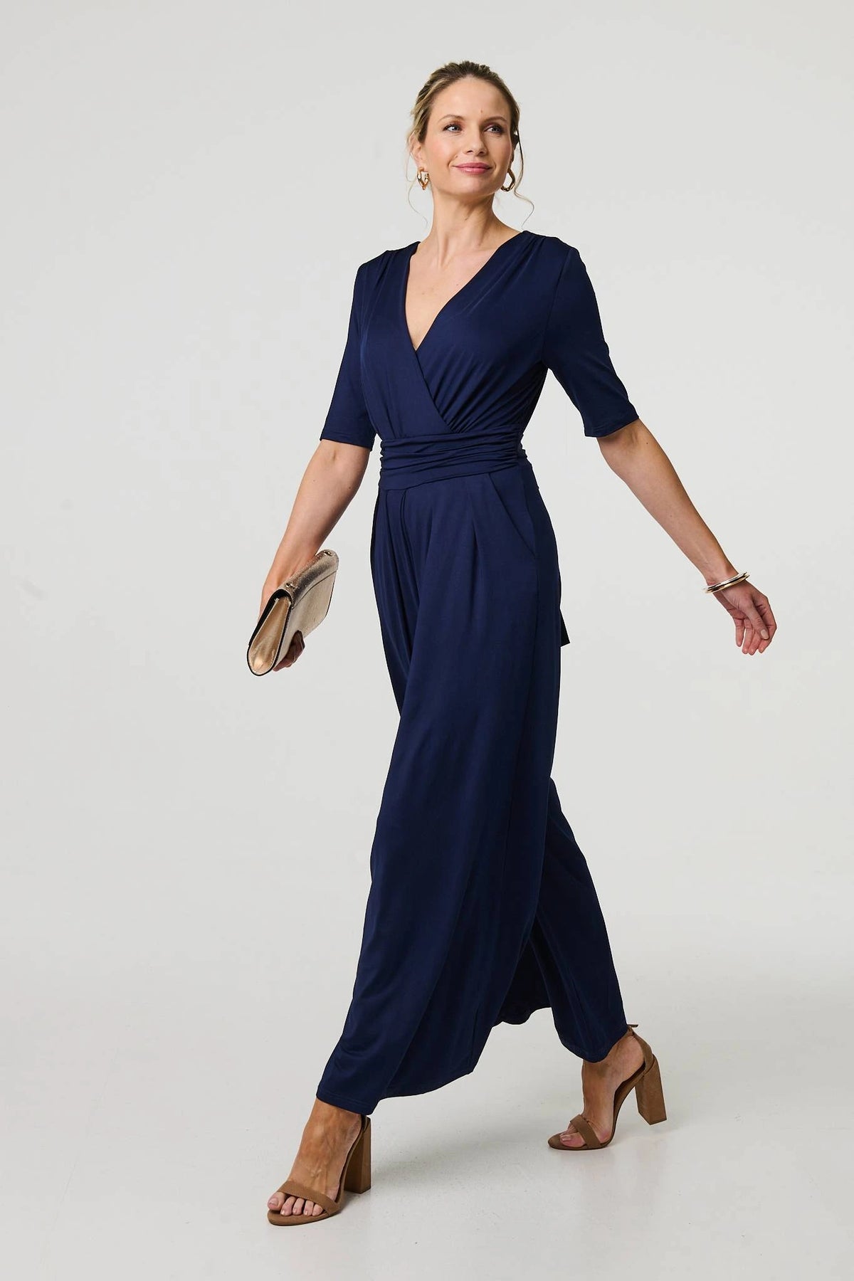 1/2 Sleeve Wrap Waist Wide Leg Jumpsuit
