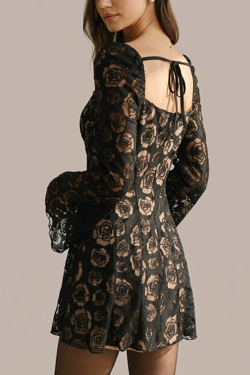 Black See Through Bell Sleeve Mini Dress — variant_front