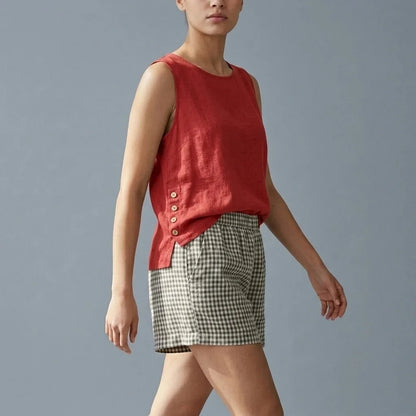 Casual Linen Tank Top with Button Side Detail — variant_front
