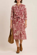Alise Midi Dress Button Front Tie Waist Printed Dress