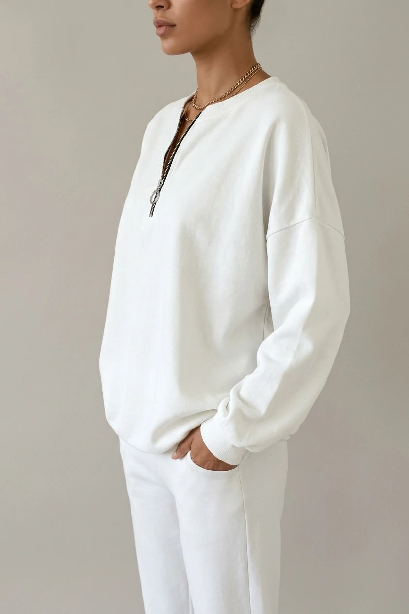 Oversized Half Zip Sweatshirt with Ring Pull Detail — variant_front