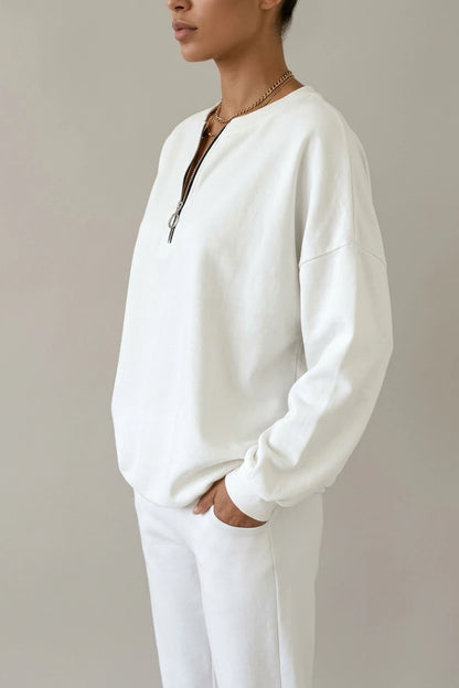 Oversized Half Zip Sweatshirt with Ring Pull Detail — variant_front