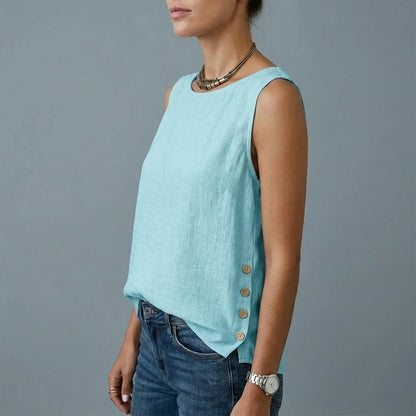 Casual Linen Tank Top with Button Side Detail — variant_front