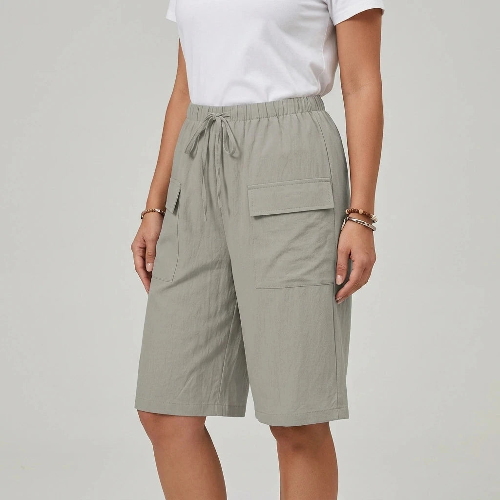 Bermuda Shorts With Elasticated Waistband And Adjustable Drawstring, Patch Pockets