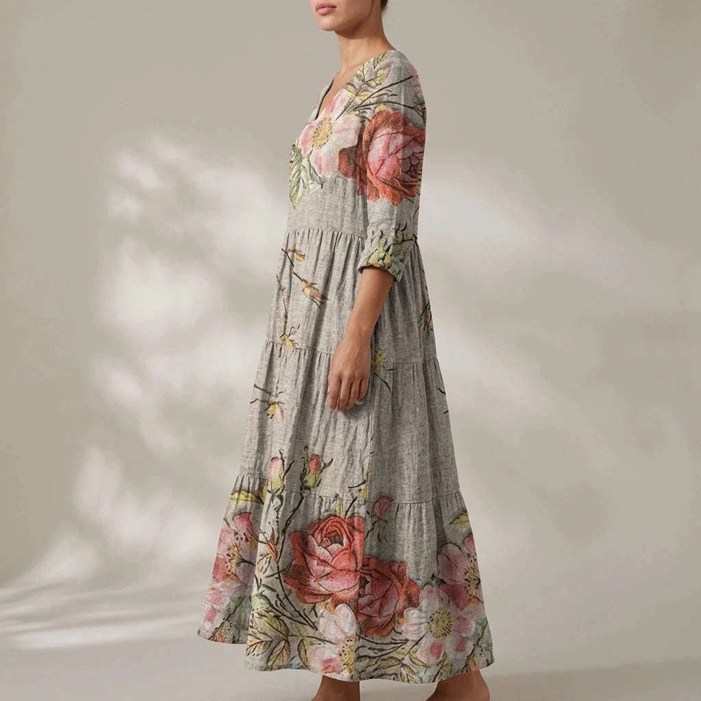 Floral V-Neck Lightweight Day Maxi Dress