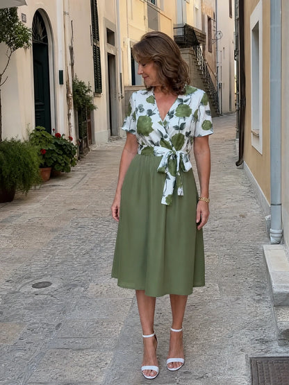 Admen | Floral Tie Waist Midi Dress