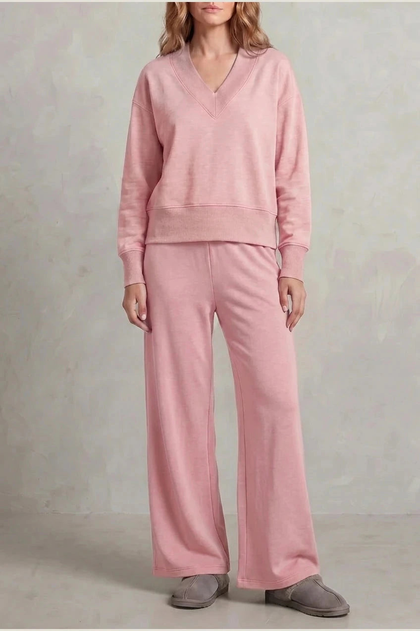 Relaxed Fit V Neck Sweat Top and Allia Wide Leg Lounge Set